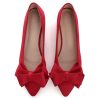 Womens Bowknot Flower Ballet Flats Pointed Toe Soft Dress Shoes
